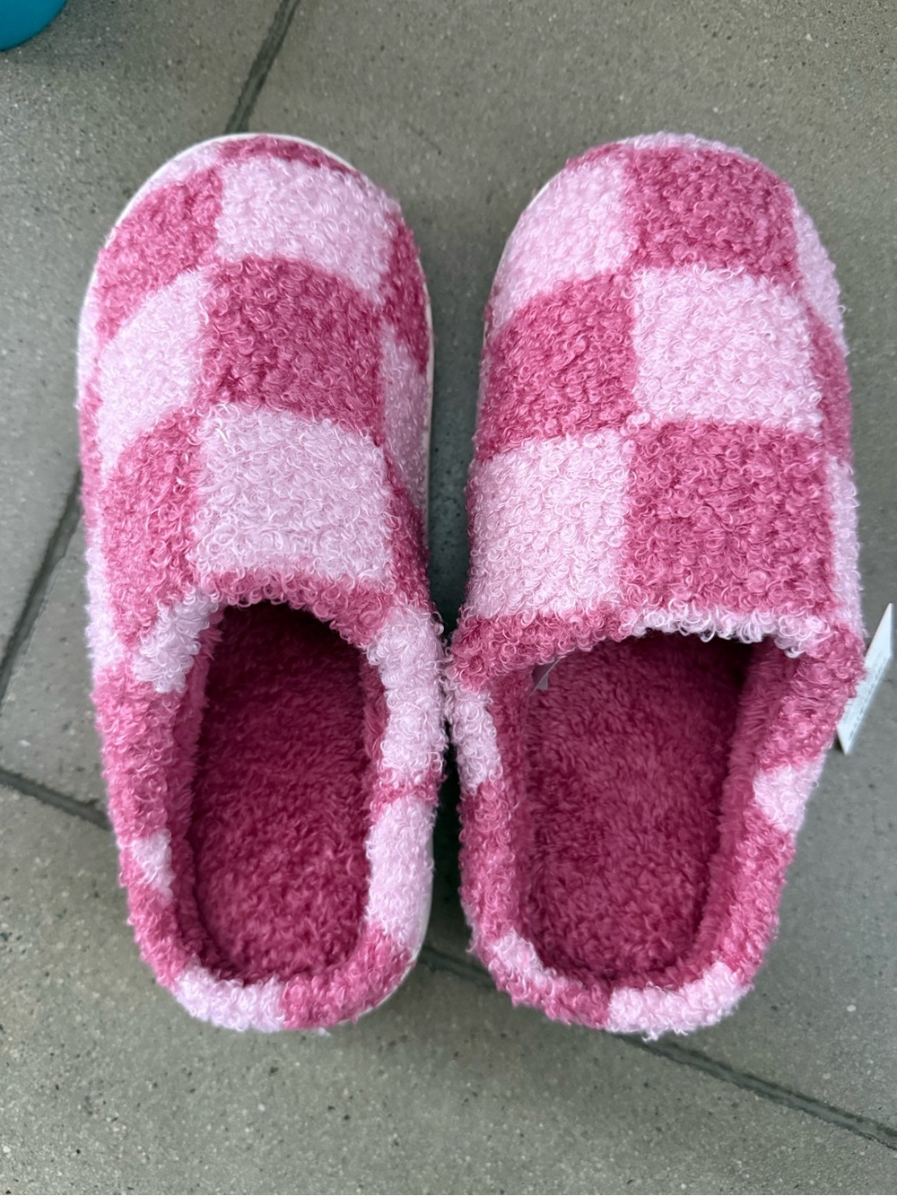 Pink Checkerboard Fuzzy Slippers